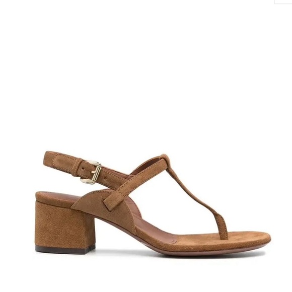 L'Autre Chose Shoes - L’ AUTRE CHOSE T-Strap, Suede Block-Heel Sandals - Brown 40